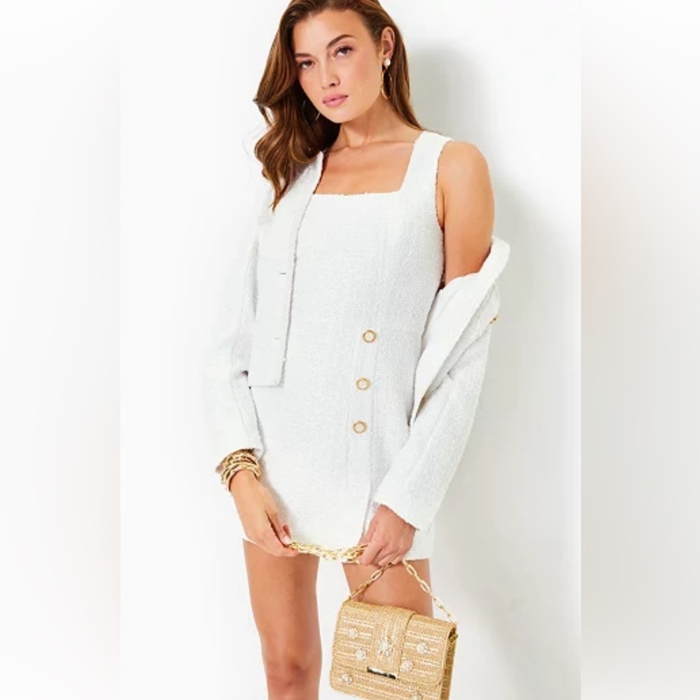 Tweed white romper with gold hardware
